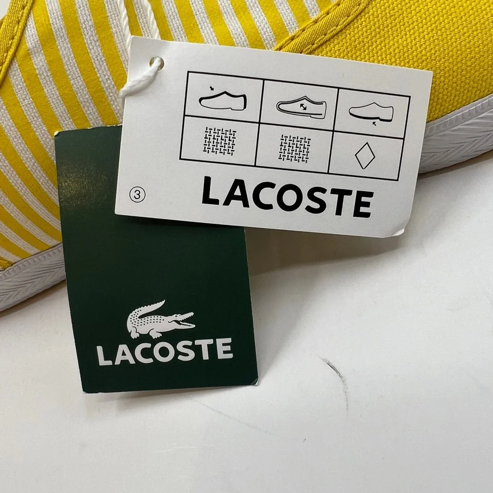 Lacoste Gambetta Sneakers Women 8 Yellow White Striped Canvas Low Top‎ Vintage